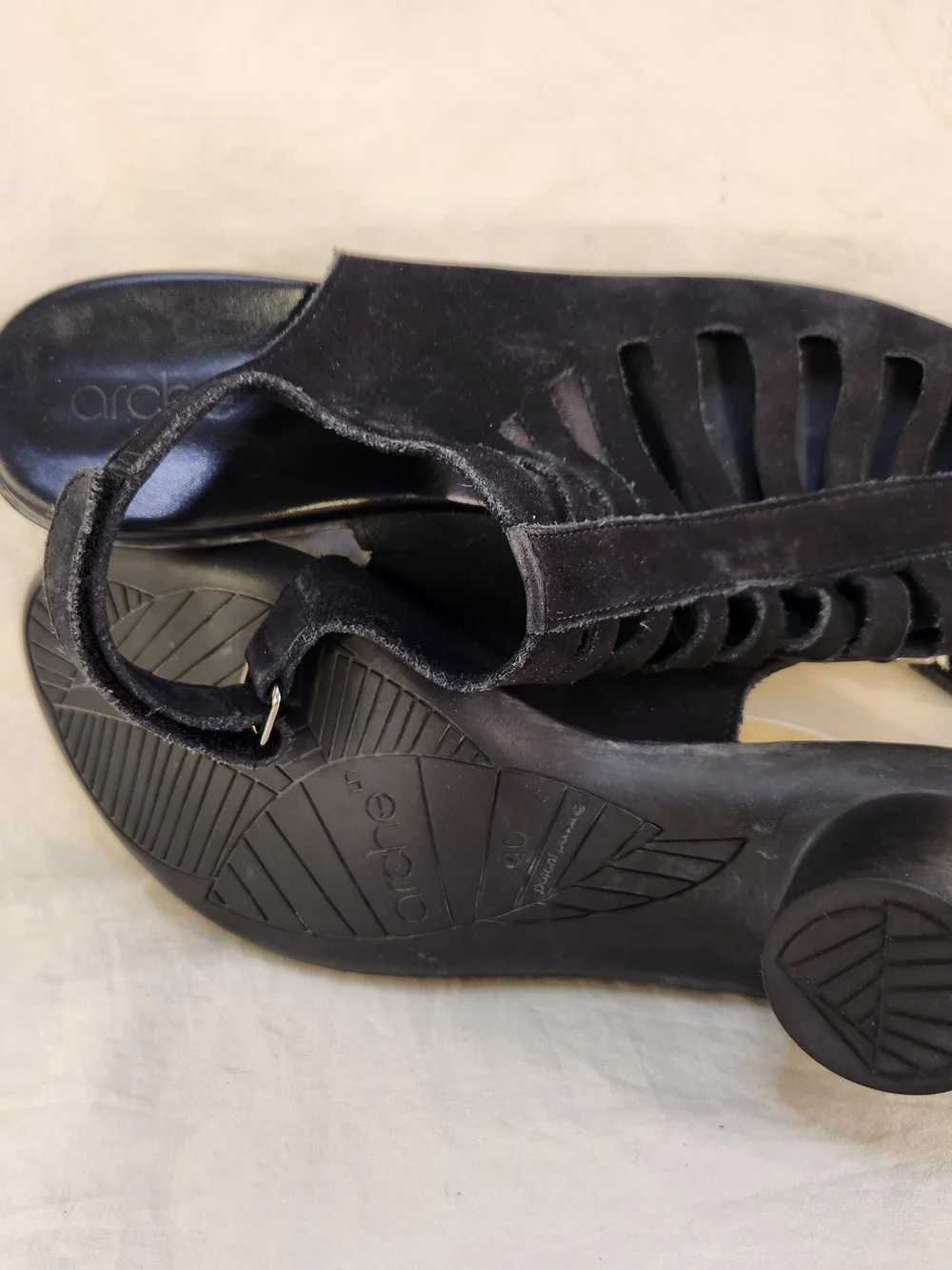 ARCHE LN ENEXOR STYLED BLACK NUBUCK WOMEN SANDALS HIGH HEELS SIZE 40/9.5 EUC